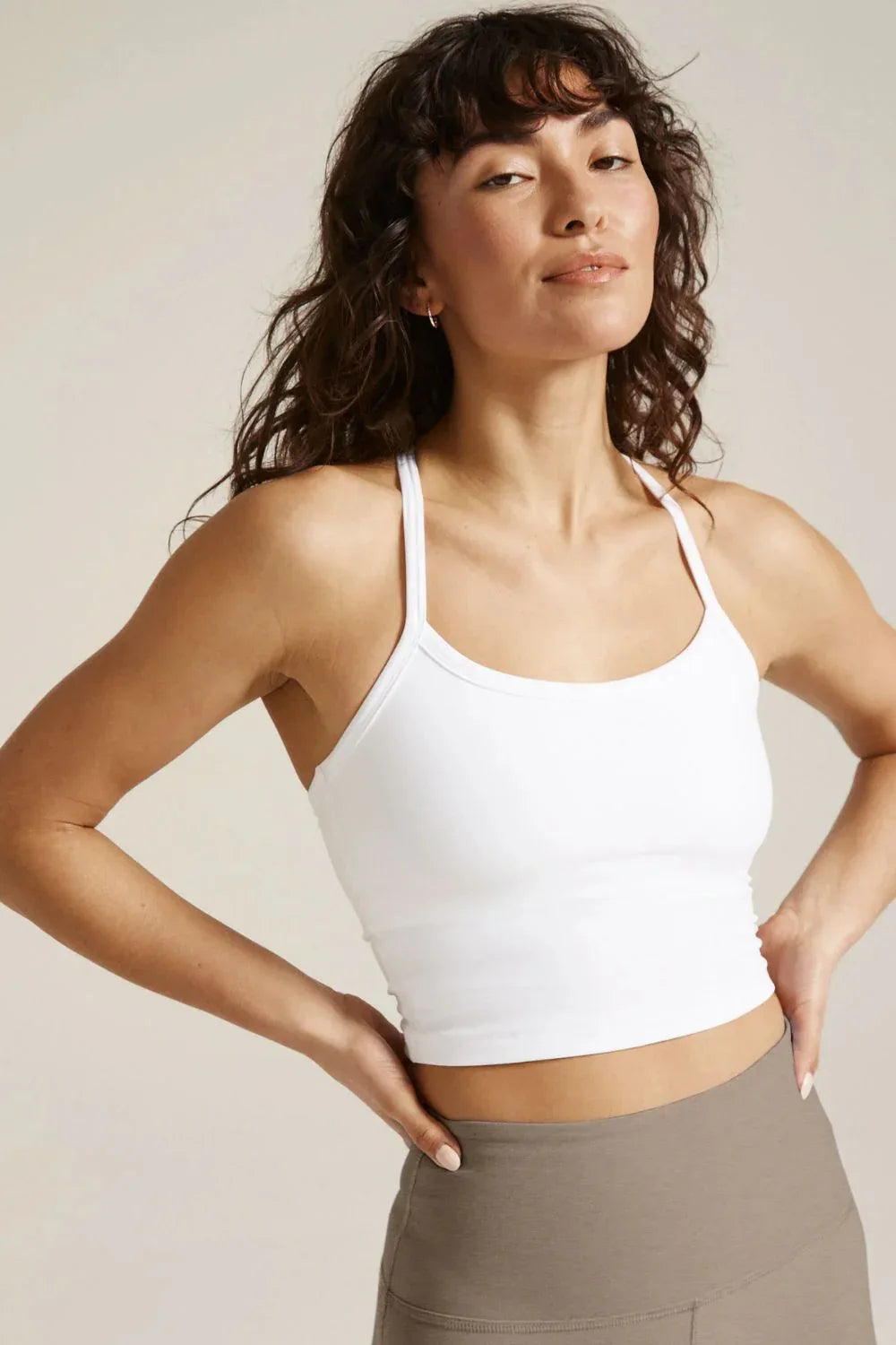 slim cropped racerback tank top – cloud white