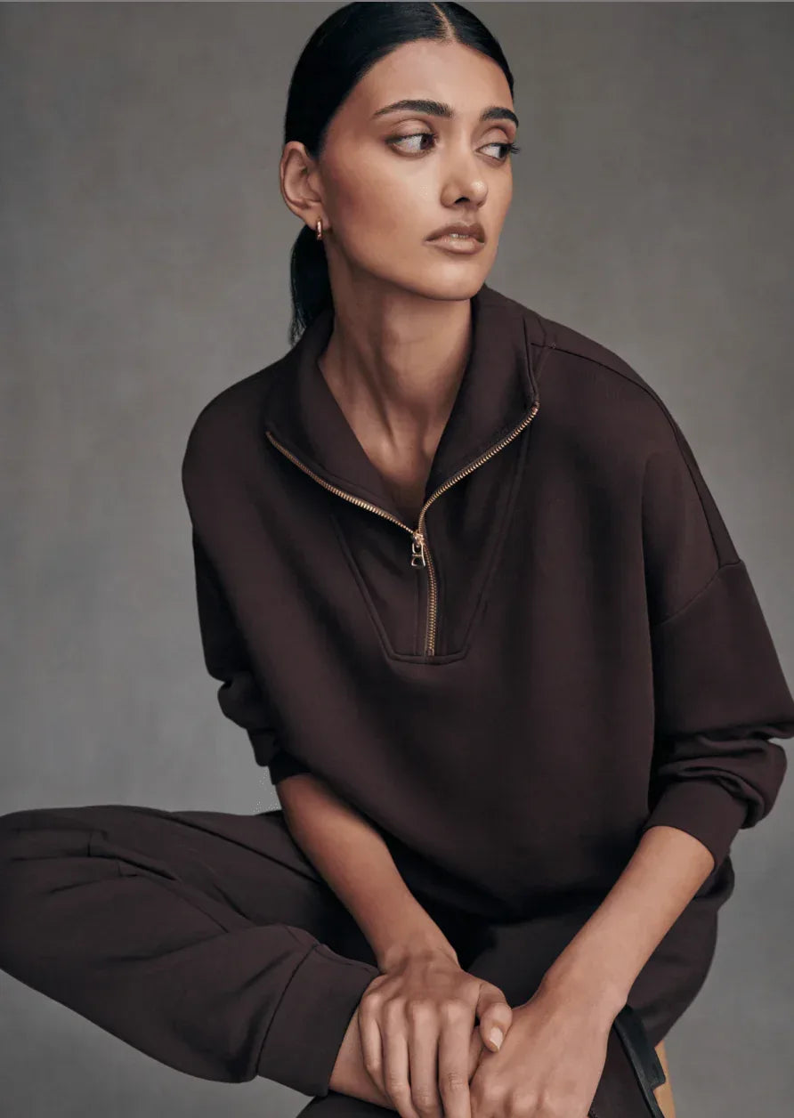 hawley half-zip sweat – coffee bean | relaxed fit sweatshirt