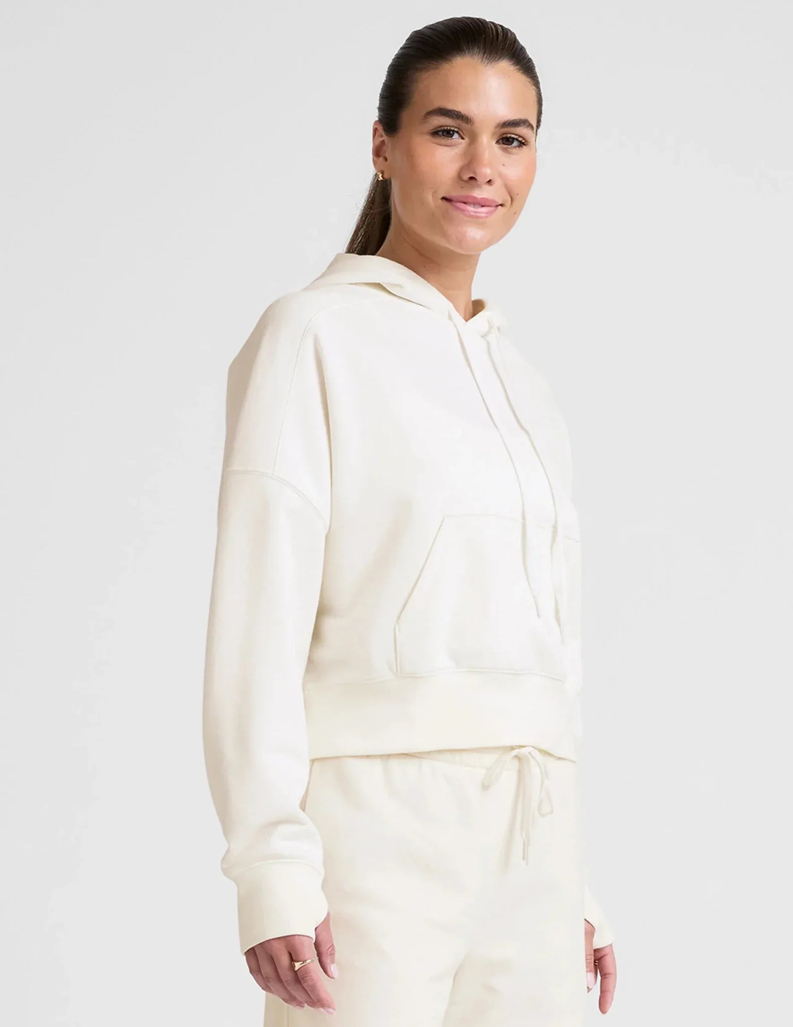 luxefleece zip up cropped hoodie – fresh snow