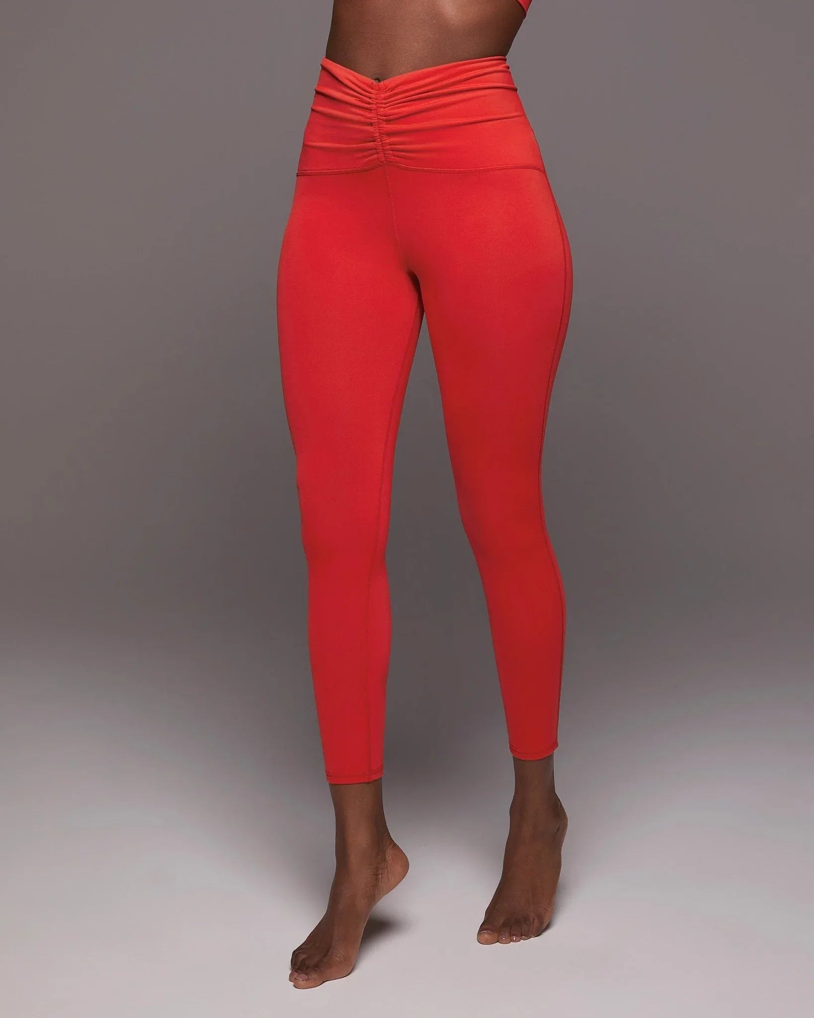 palma leggings – red palm-inspired ruched waist leggings
