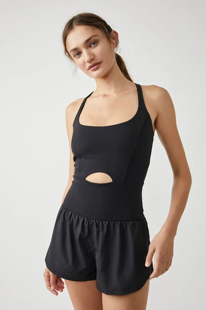 righteous runsie performance romper – black